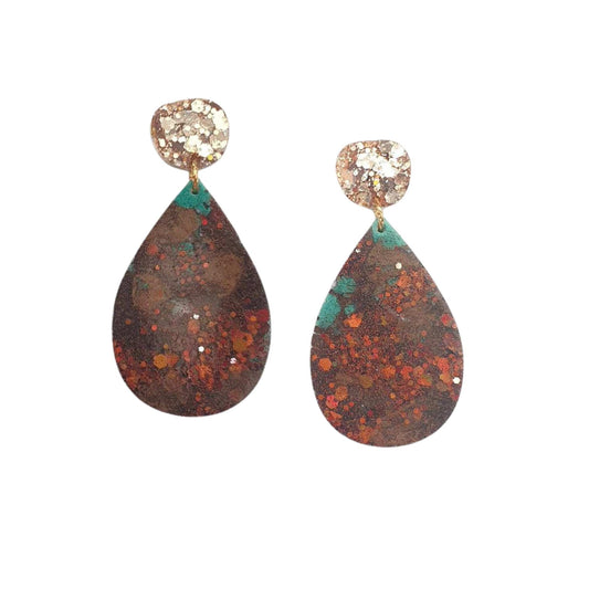 VIVIENNE Earrings- Gold, Brown & Teal