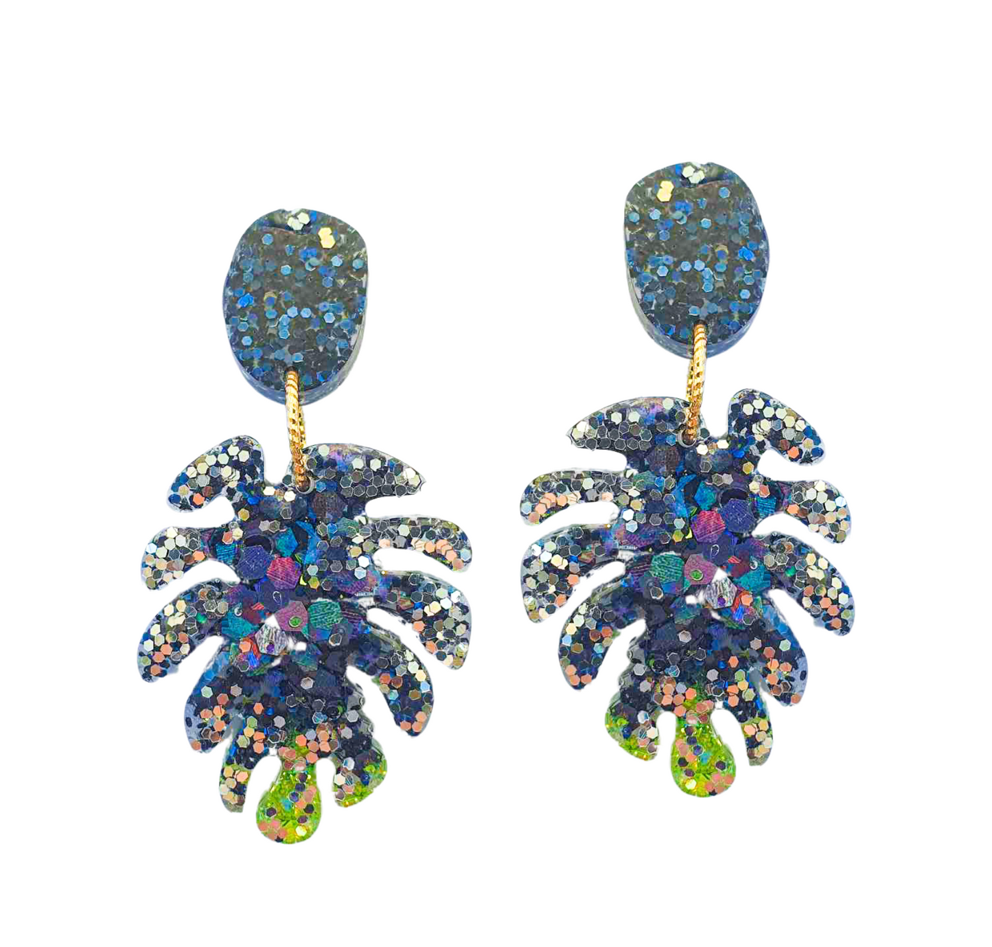 KARA PALM Earrings- Navy & lime