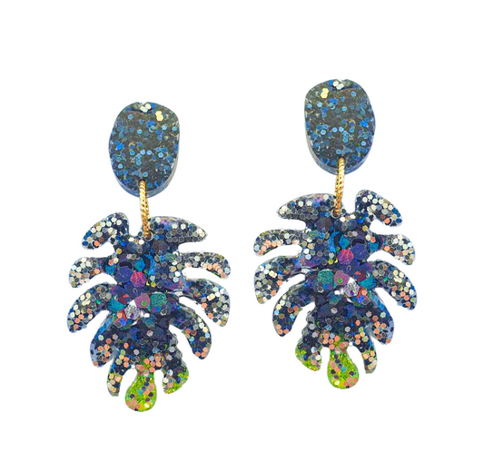 KARA PALM Earrings- Navy & lime