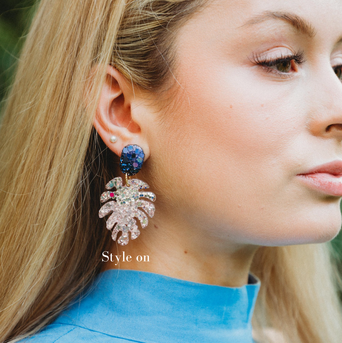 KARA PALM Earrings- Navy & lime